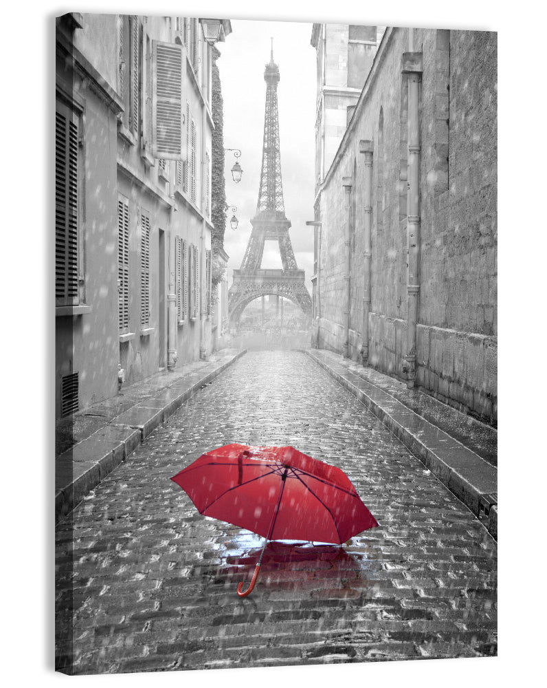 Eiffel Tower on Rainy Street Wall Art, canvas print, portrait