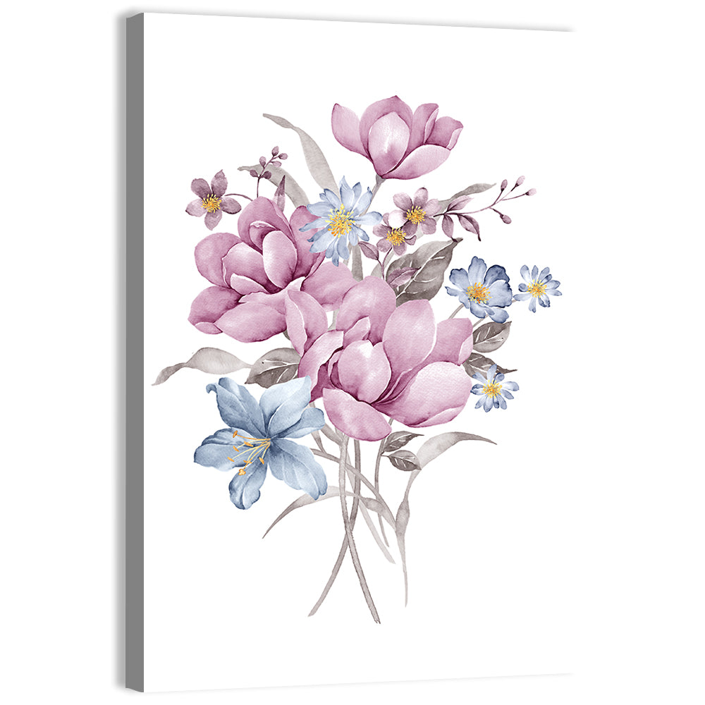 Pink Watercolor Bouquet Illustration Wall Art, canvas print, portrait