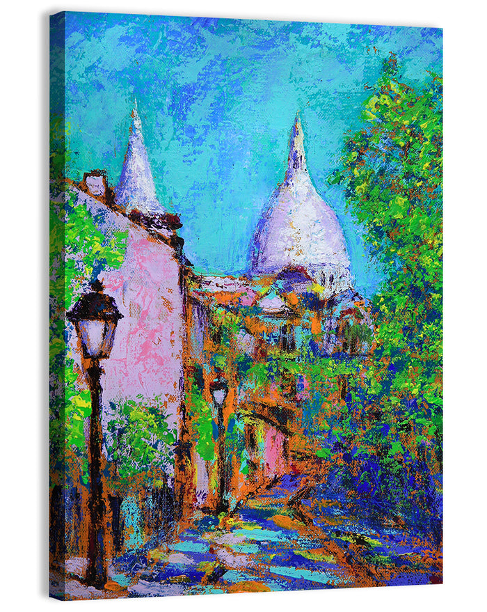 Montmartre Street with Sacre Coeur Dome Wall Art as a canvas print