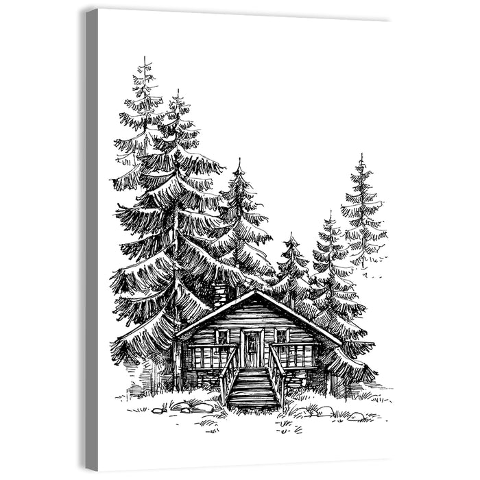 Log Cabin Sketch Wall Art as a canvas print