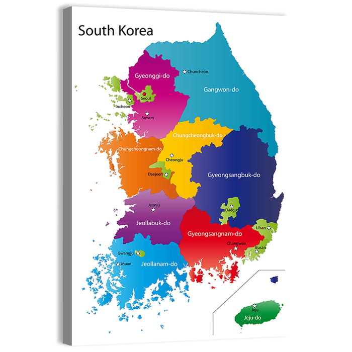 Colorful South Korea Map Wall Art as a canvas print