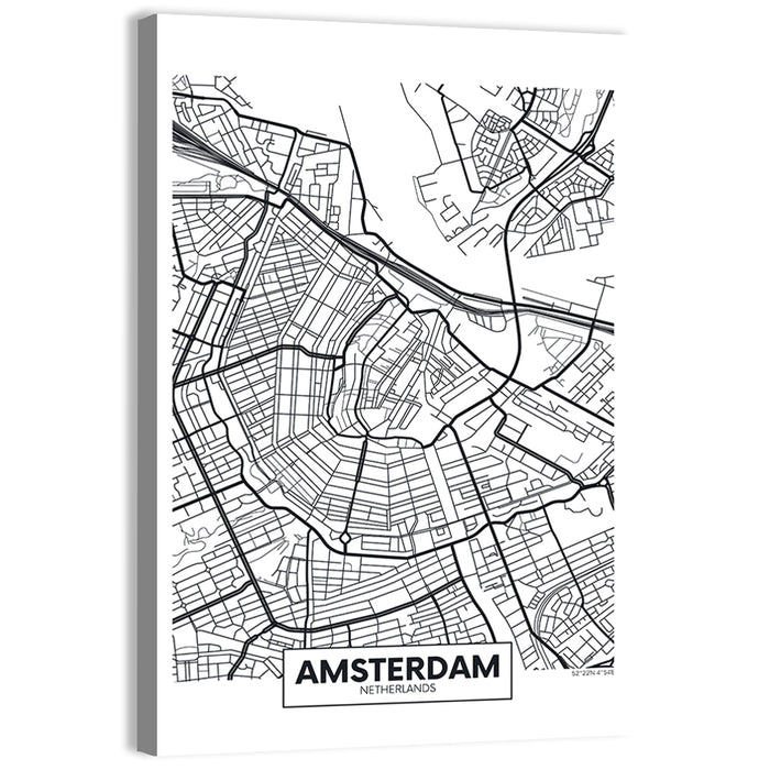 Amsterdam Canal Map Wall Art as a canvas print