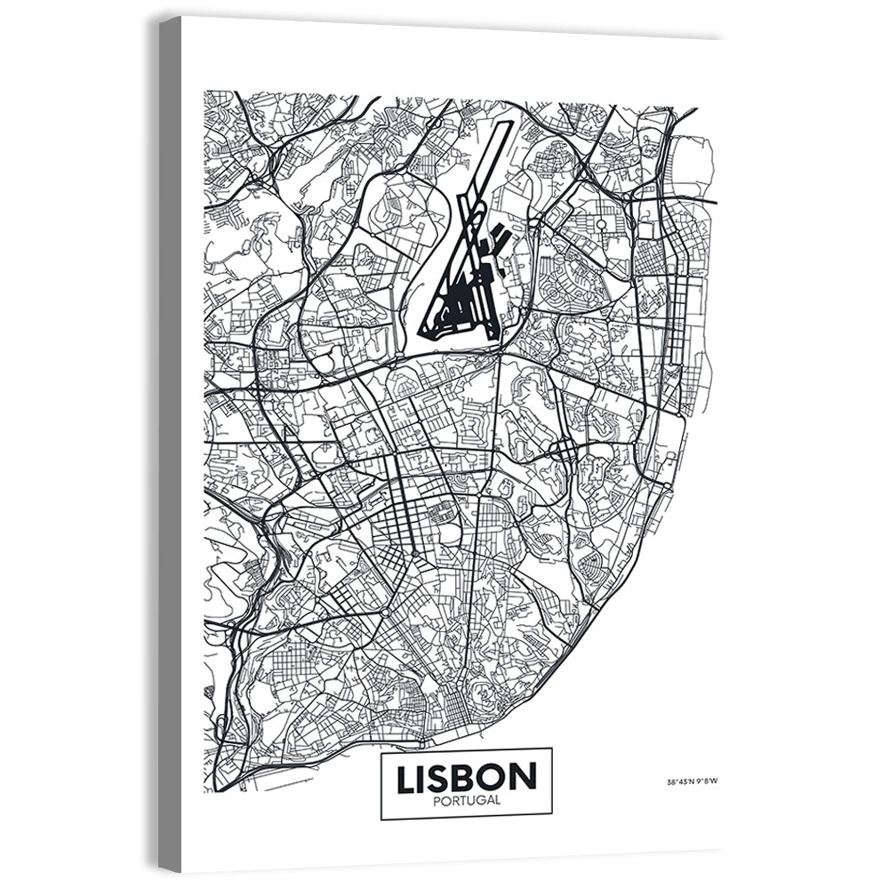 Lisbon Schematic Map Wall Art, canvas print, portrait