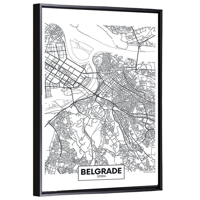 Minimalist Belgrade Map Wall Art as a framed canvas