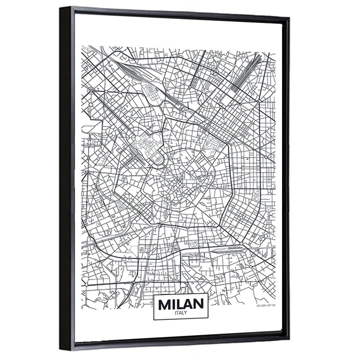 Milan City Map Wall Art as a framed canvas
