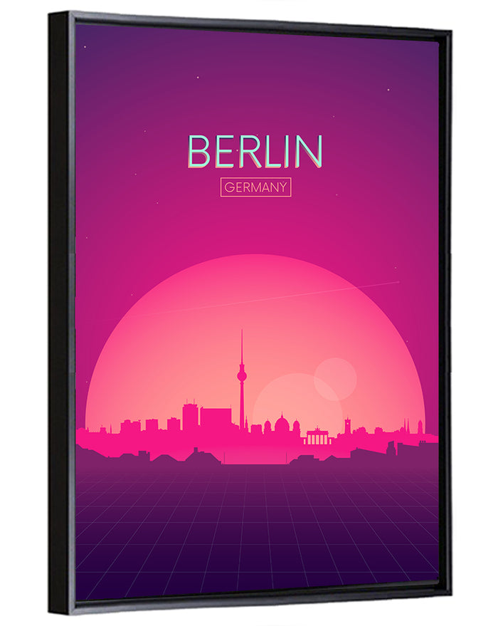 Berlin Tv Tower Synthwave Skyline Wall Art as a framed canvas