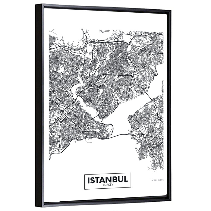 Istanbul City Map Wall Art as a framed canvas
