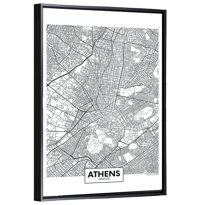 Athens City Map Wall Art as a framed canvas