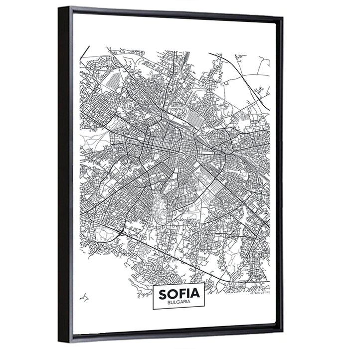 Sofia City Map Wall Art as a framed canvas
