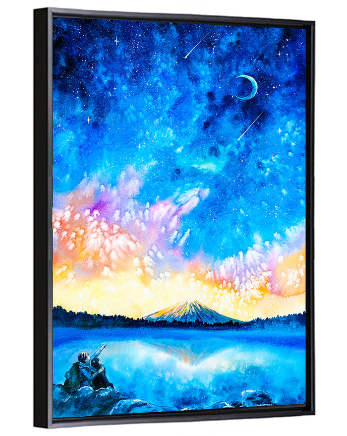 Starry Night Mountain Lake Wall Art as a framed canvas
