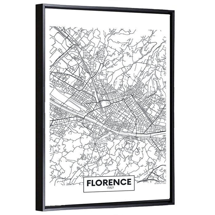 Florence Street Grid Map Wall Art as a framed canvas