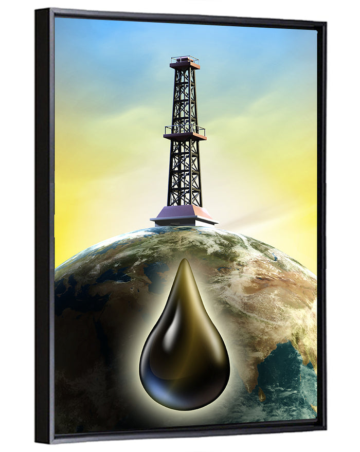 Oil Derrick with Glowing Drop Wall Art as a framed canvas