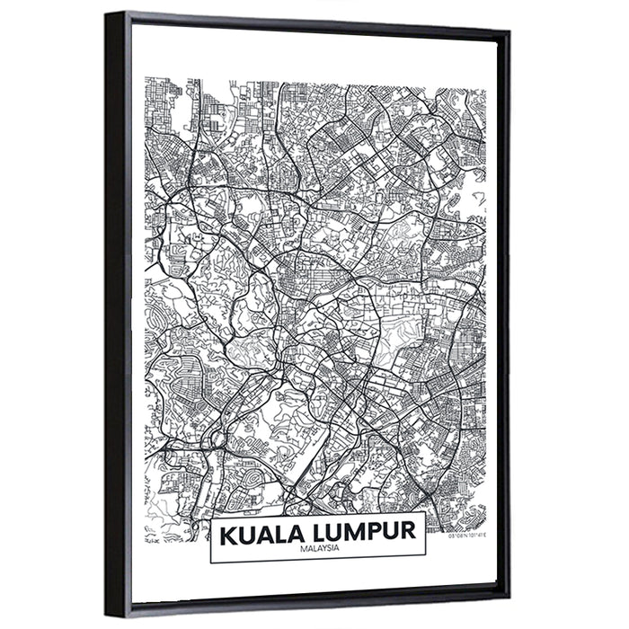 Kuala Lumpur Street Grid Map Wall Art as a framed canvas
