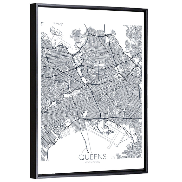 Queens Map with Jfk Airport Wall Art as a framed canvas
