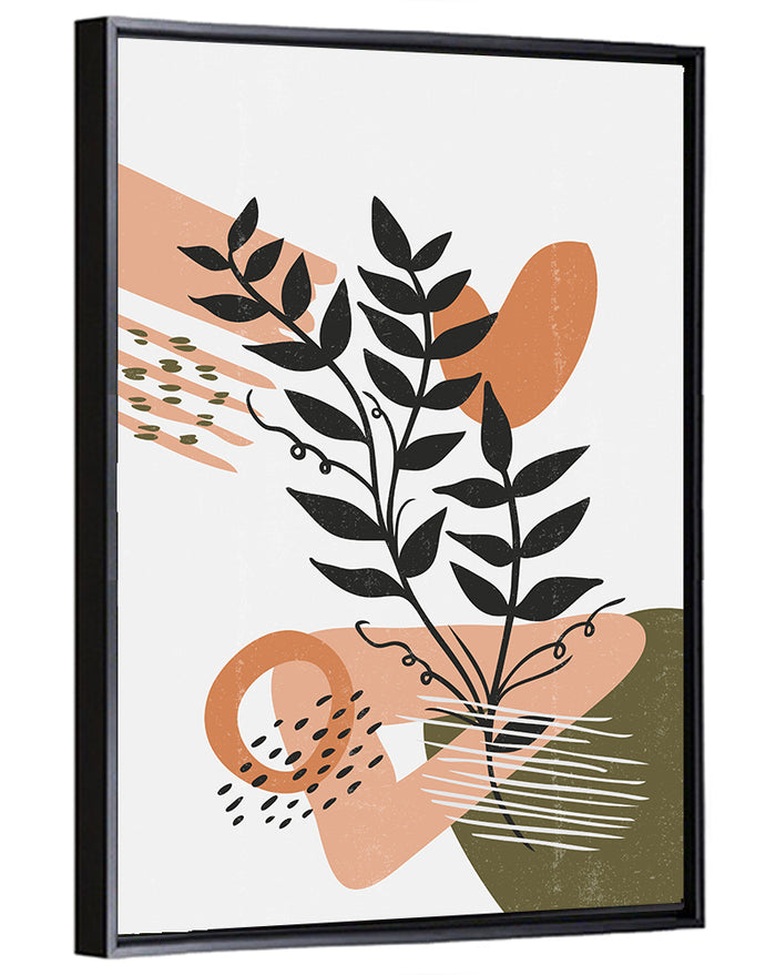 Olive Botanical Leaves Abstract Wall Art as a framed canvas