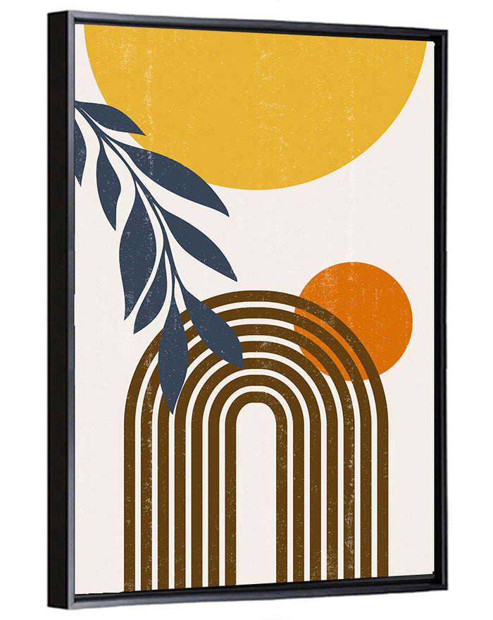 Boho Sun and Moon with Leaves Wall Art as a framed canvas
