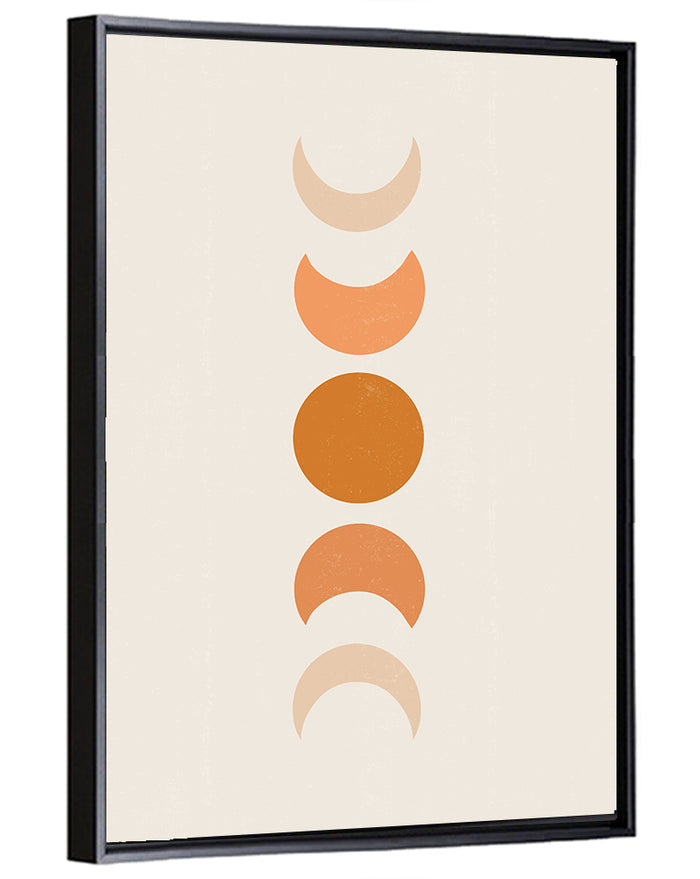 Minimalist Moon Phases Wall Art as a framed canvas