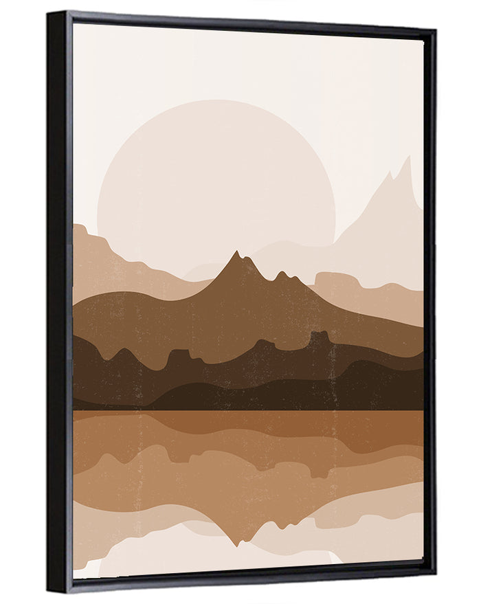 Layered Mountain Lake Sunset Wall Art as a framed canvas