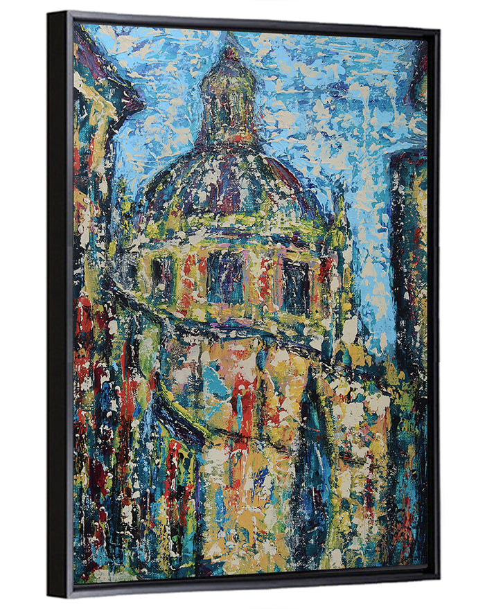 Salamanca Cathedral Street Wall Art as a framed canvas