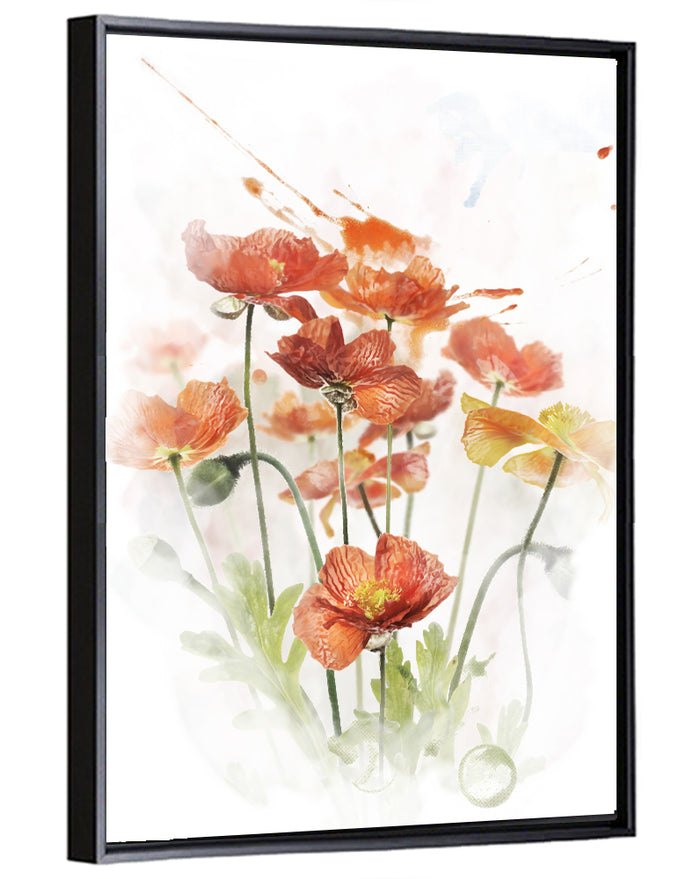 Orange Poppy Cluster Wall Art as a framed canvas