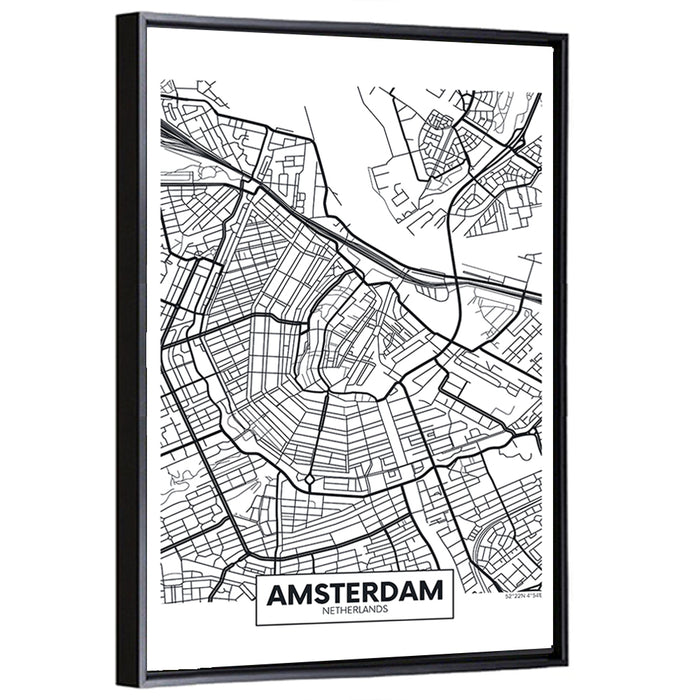 Amsterdam Canal Map Wall Art as a framed canvas
