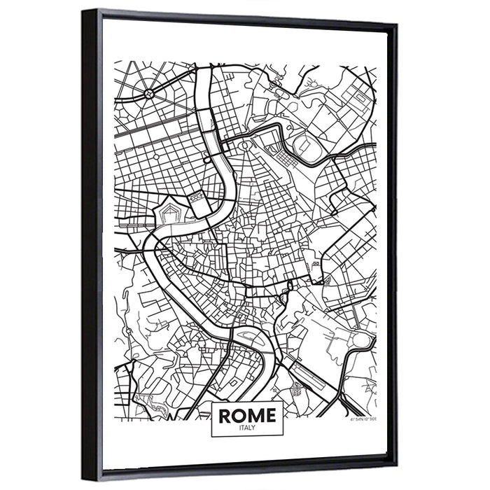 Minimalist Rome City Map Wall Art as a framed canvas
