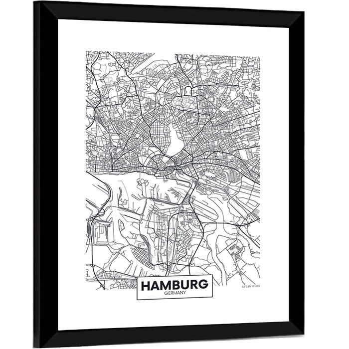 Hamburg City Map Wall Art as a framed print