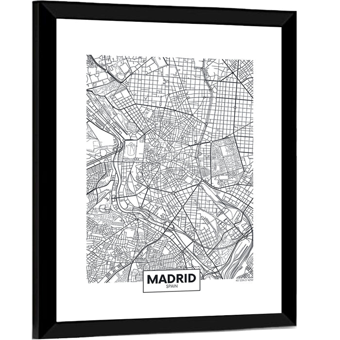Madrid City Map Wall Art as a framed print