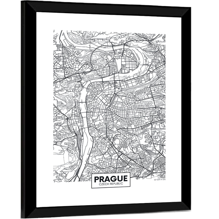 Prague City Map Wall Art as a framed print