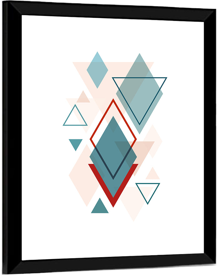 Scandinavian Teal Geometric Abstract Wall Art as a framed print