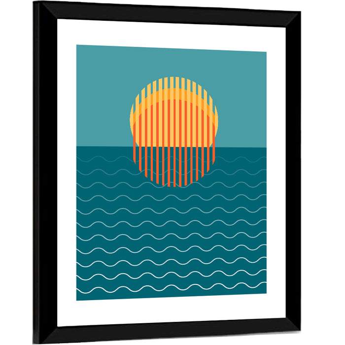 Geometric Ocean Sunset Wall Art as a framed print