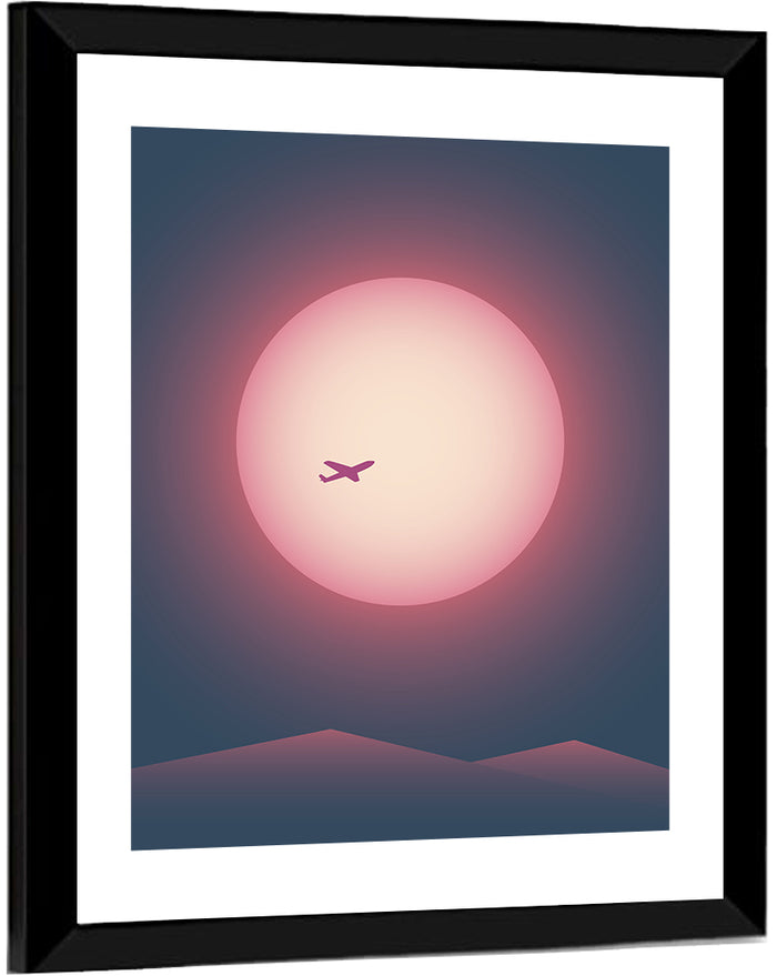 Twilight Airplane Over Mountains Wall Art as a framed print
