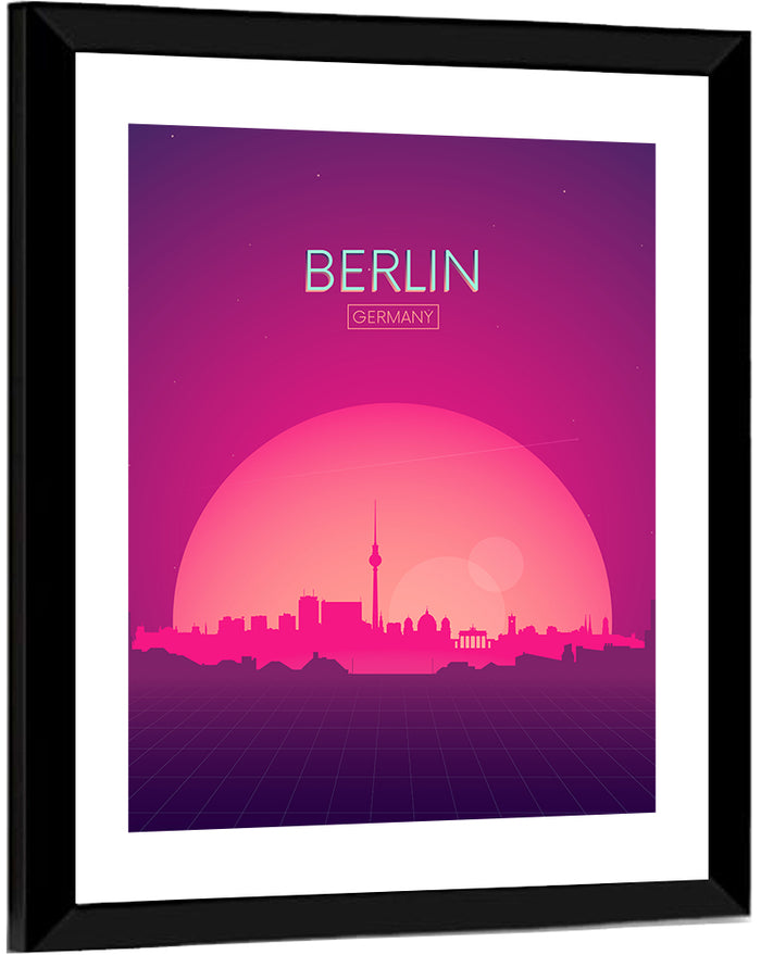 Berlin Tv Tower Synthwave Skyline Wall Art as a framed print