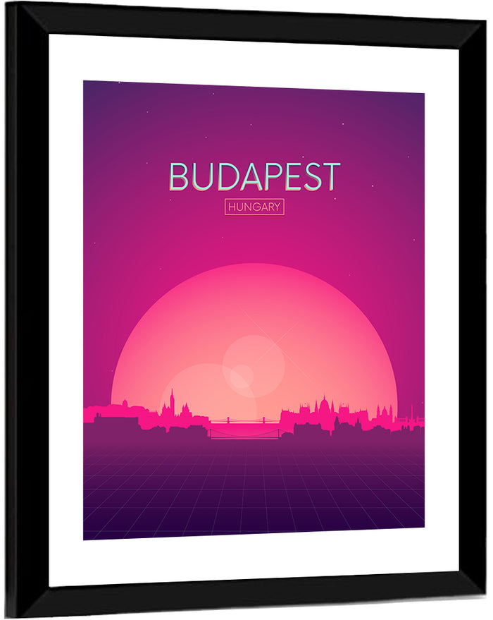 Budapest Sunset Skyline Wall Art as a framed print