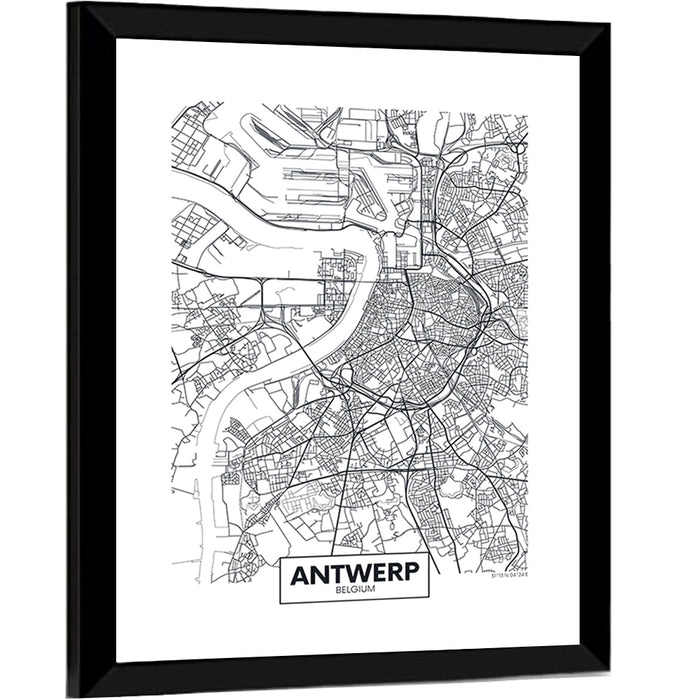 Antwerp City Map Wall Art as a framed print
