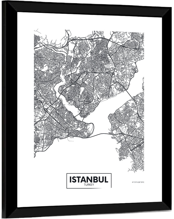 Istanbul City Map Wall Art as a framed print