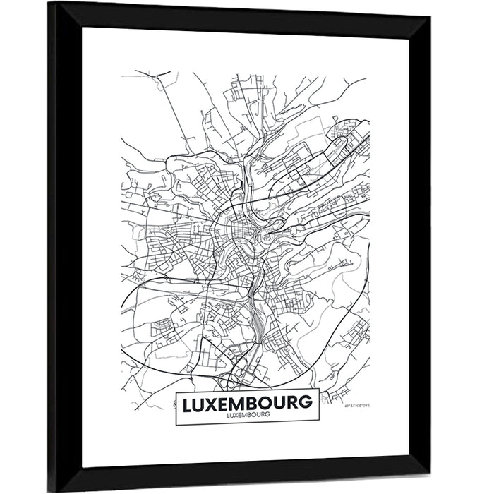 Luxembourg City Map Wall Art as a framed print