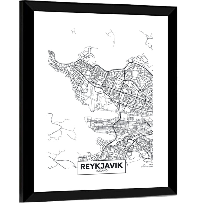 Reykjavik Aerial Map with Runway Wall Art as a framed print