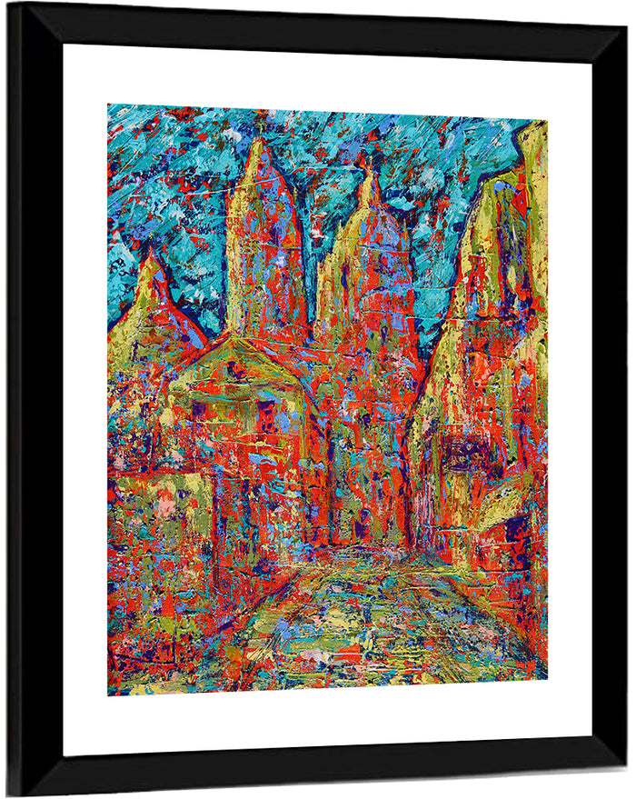 Gothic Spires Cityscape Wall Art as a framed print