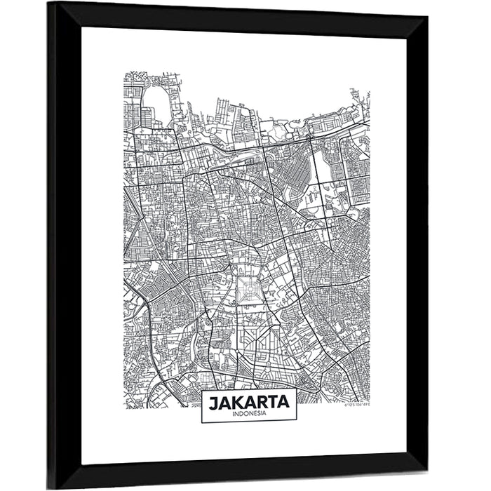 Jakarta Street Grid Map Wall Art as a framed print