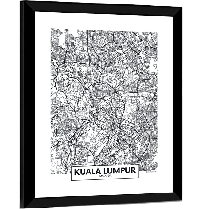 Kuala Lumpur Street Grid Map Wall Art as a framed print
