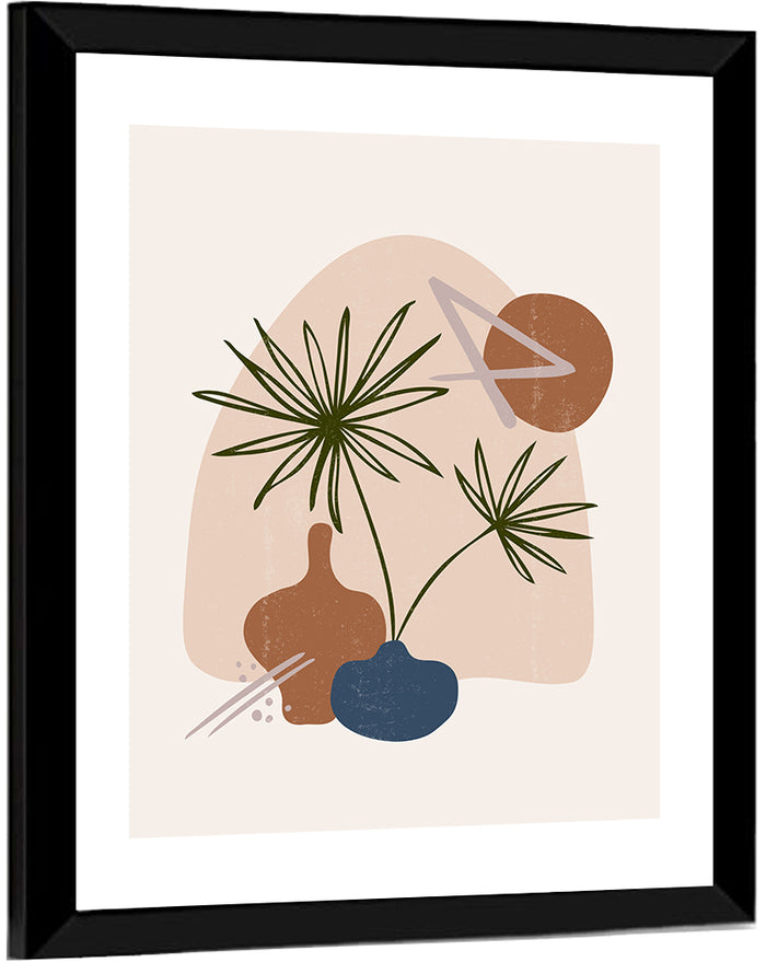 Palm Leaves and Vases Abstract Wall Art as a framed print