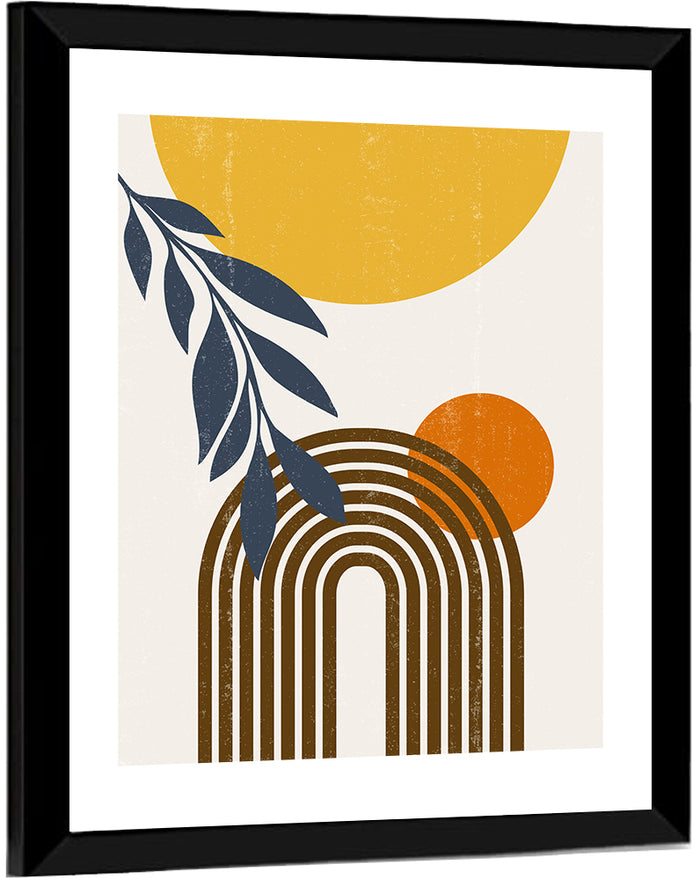 Boho Sun and Moon with Leaves Wall Art as a framed print