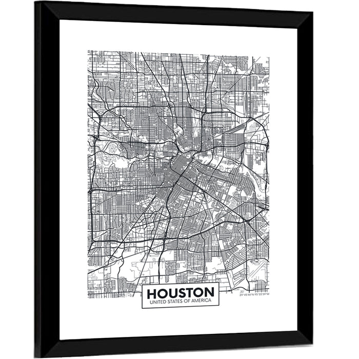 Houston Street Grid Map Wall Art as a framed print