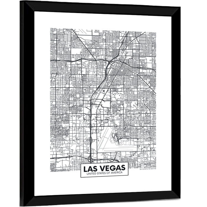 Las Vegas Street Grid Map Wall Art as a framed print