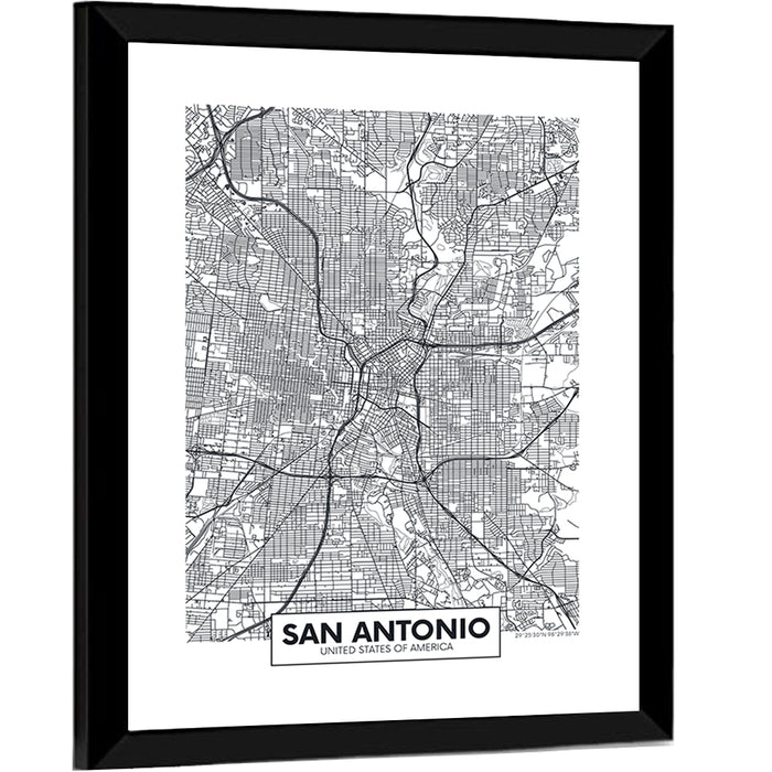 San Antonio Minimalist City Map Wall Art as a framed print