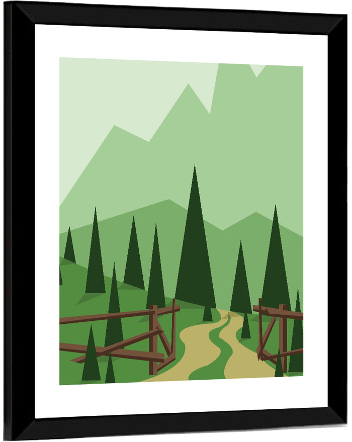 Winding Forest Path Wall Art as a framed print