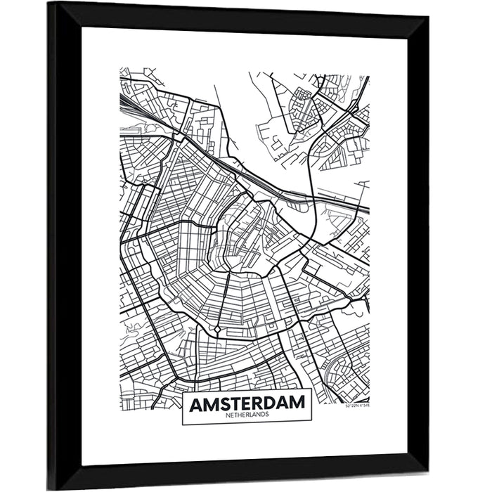 Amsterdam Canal Map Wall Art as a framed print