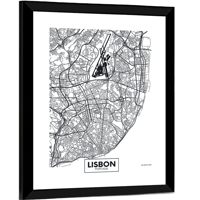 Lisbon Schematic Map Wall Art as a framed print
