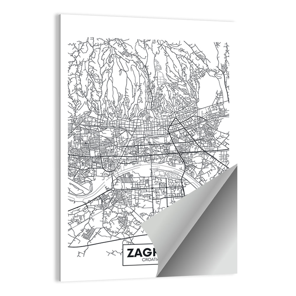 Zagreb City Map Wall Art